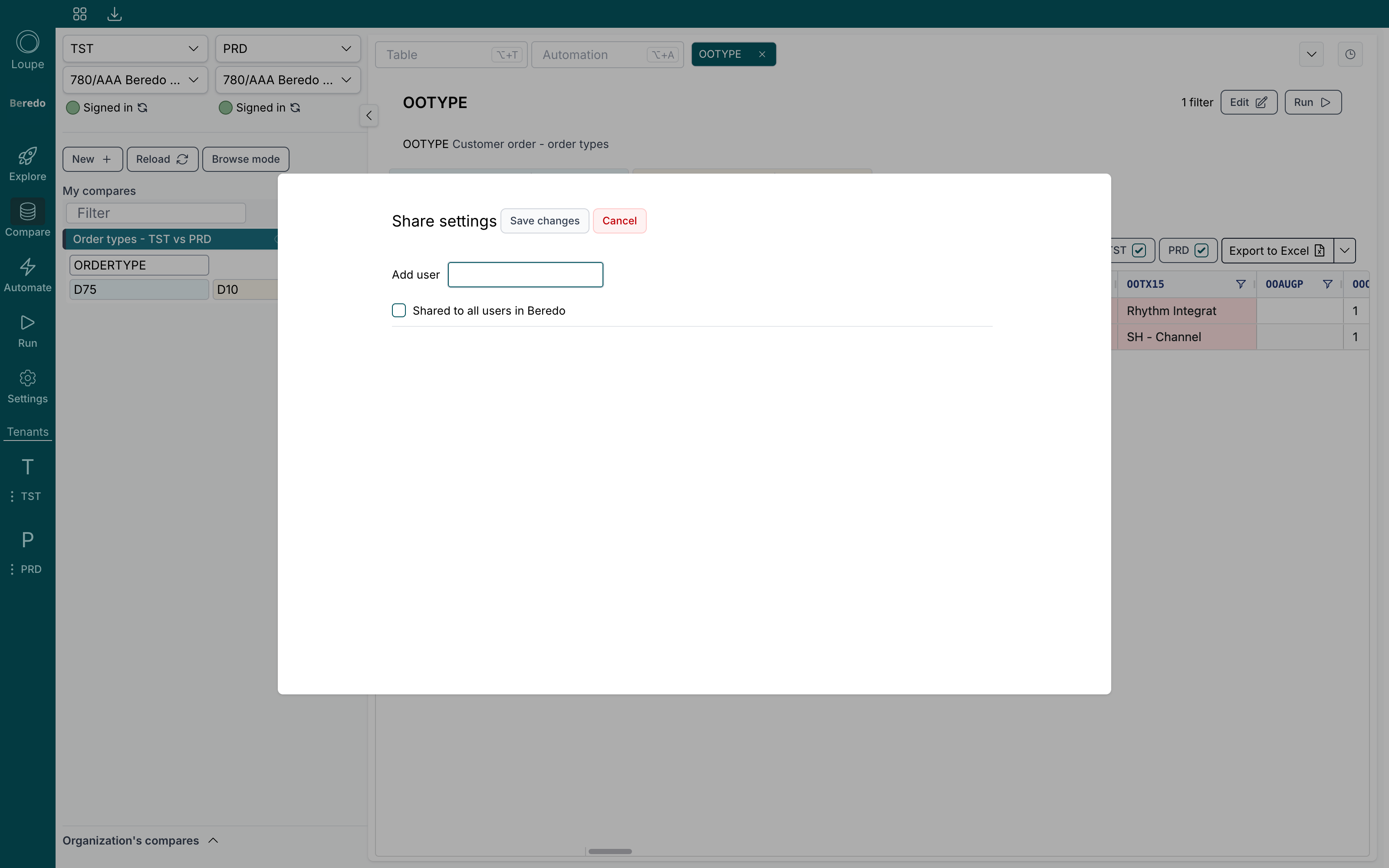 The share settings dialog